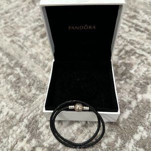 Pandora Moments Double Black Leather Bracelet